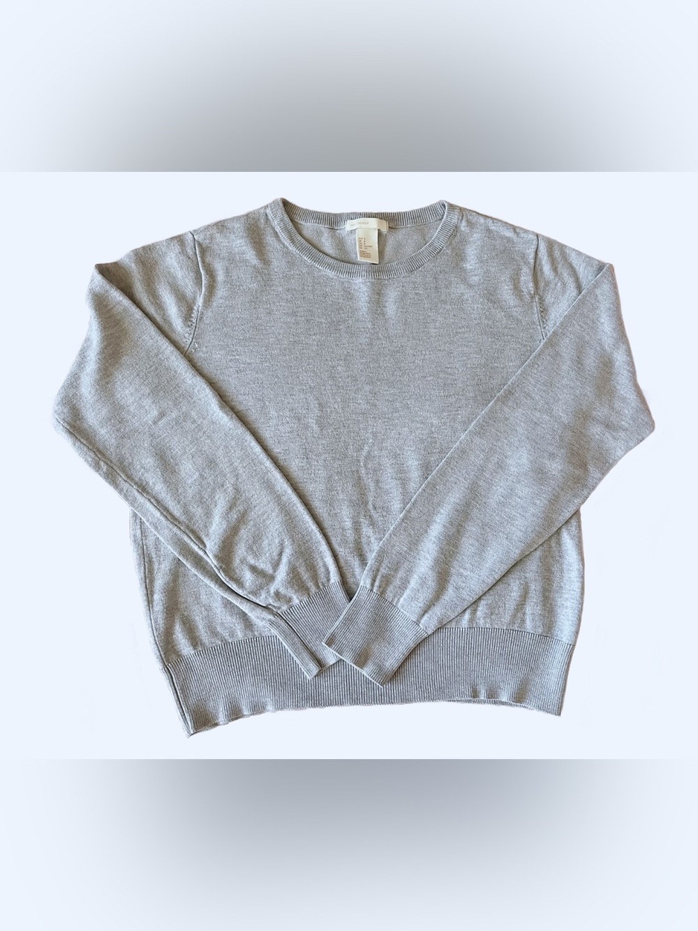 H&M Women’s Gray Knit Sweater Size S Crew Neck Long Sleeve Ribbed Cuffs Pullover